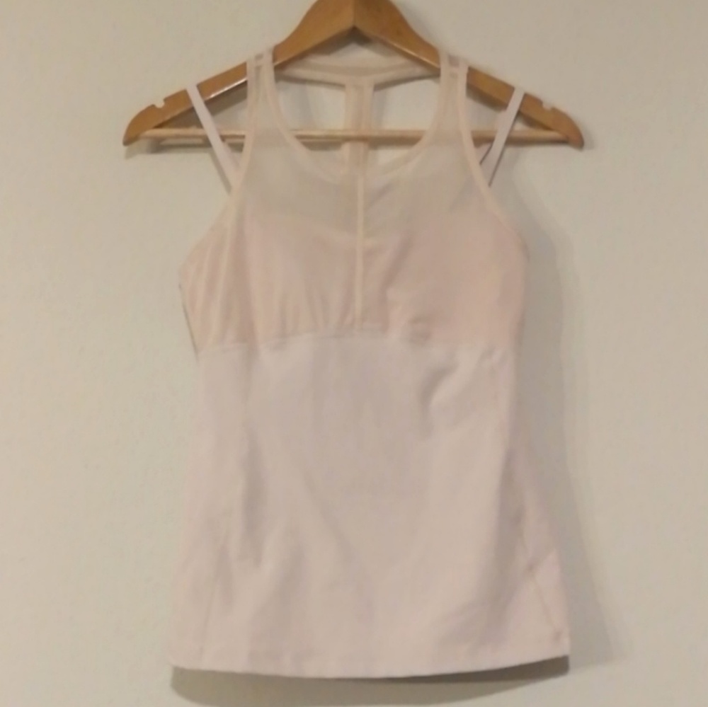 Zella Built In Bra Beige Workout Tank with Sheer S